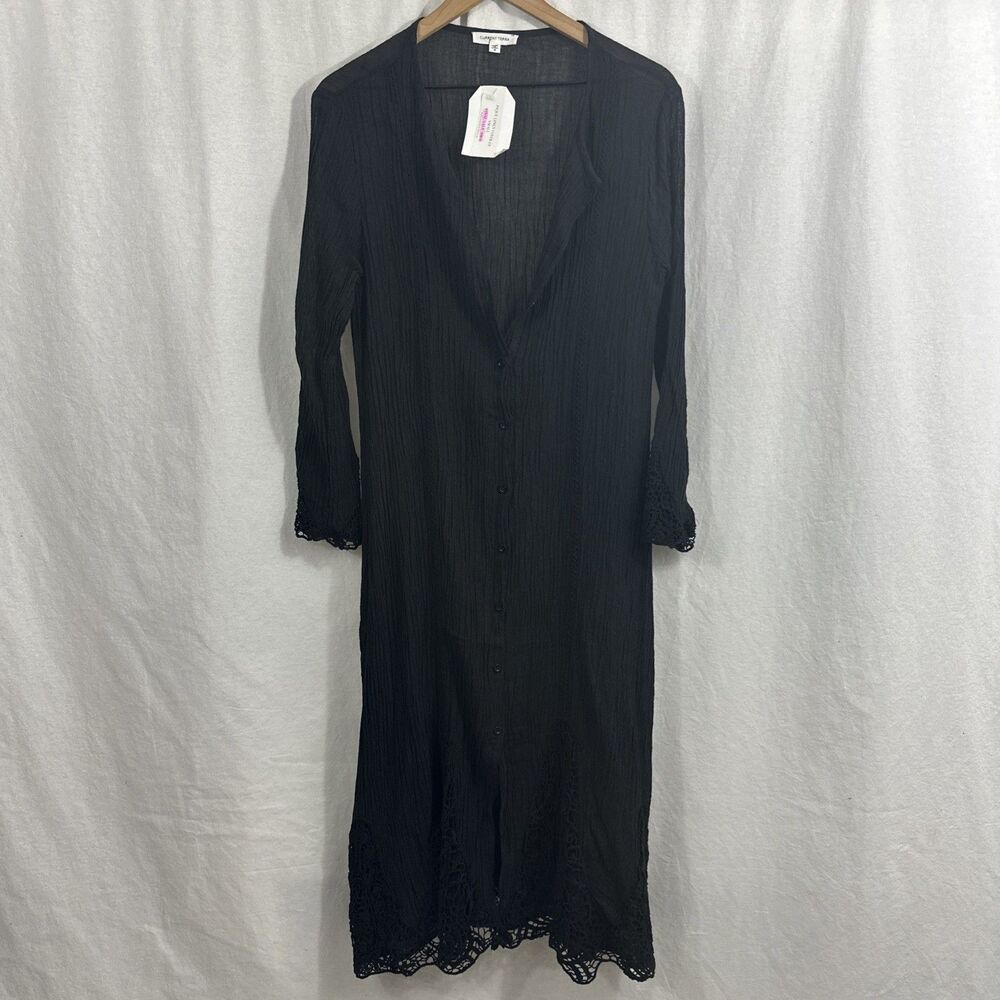 Current Terra Black Pique Linen Beach Duster Cardigan Cover-up Sz S Crochet
